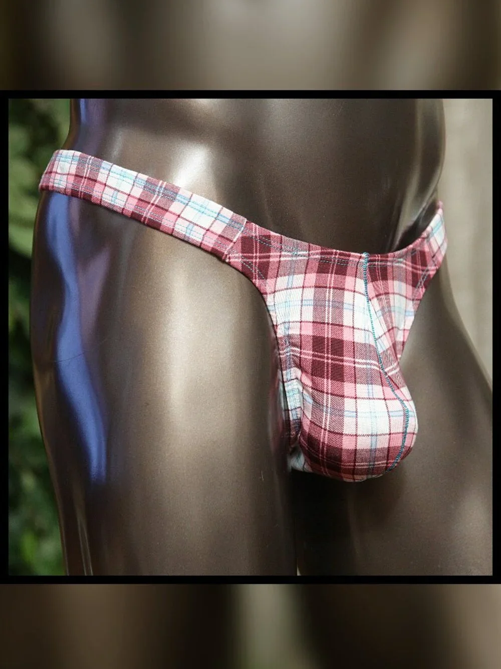 Mens PLaid 1in Sides Thong Handmade